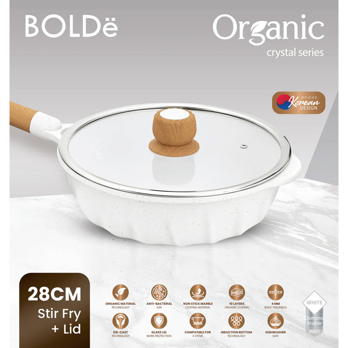 Bolde Organic White Crystal Series Fry 28cm + LID